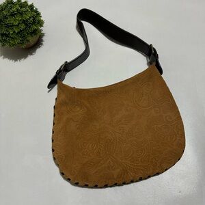 Bisou Bisou Brown Tak Genuine Embossed Siede‎ Leather Western Shoulder Bag Purse
